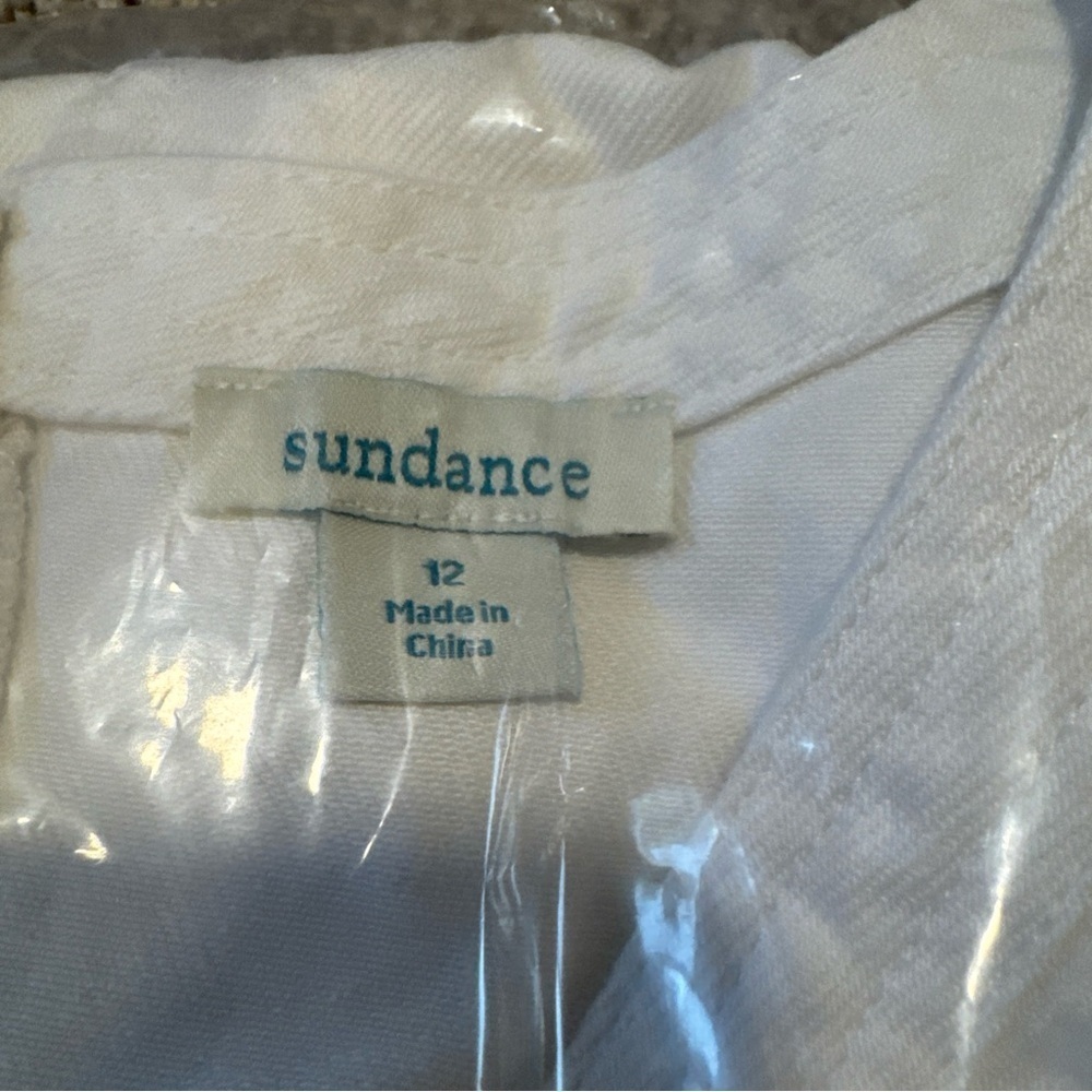 NWT Sundance Poppy Denim Dress Sleeveless Belted 100% Cotton Sz 12 white denim - Picture 4 of 7
